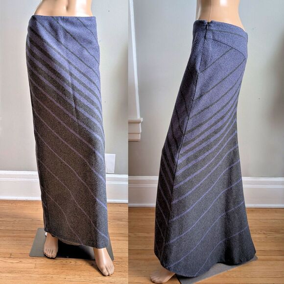 Vintage 90s Express Wool Maxi Skirt Blue Knit Stripe Ombre Dark Academia Size 9 - Picture 1 of 10